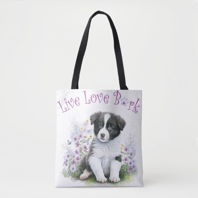 Bolsa Tote Mãe de Cachorro Border Collie Floral (Frente)