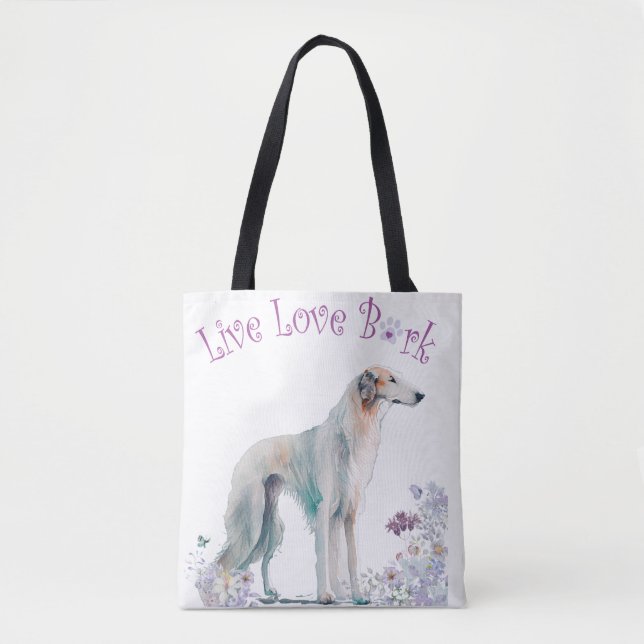 Bolsa Tote Mãe de Cachorro Borzoi Floral (Frente)