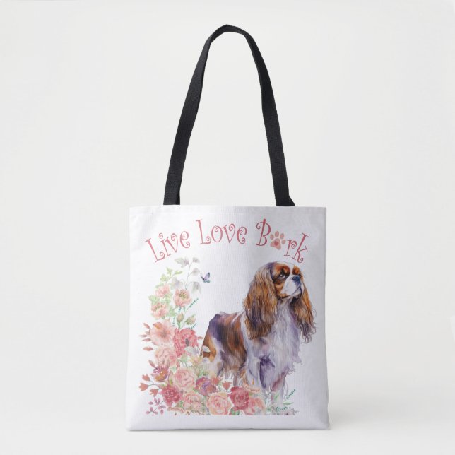Bolsa Tote Mãe de Cachorro Cavalier King Charles Spaniel Flor (Frente)