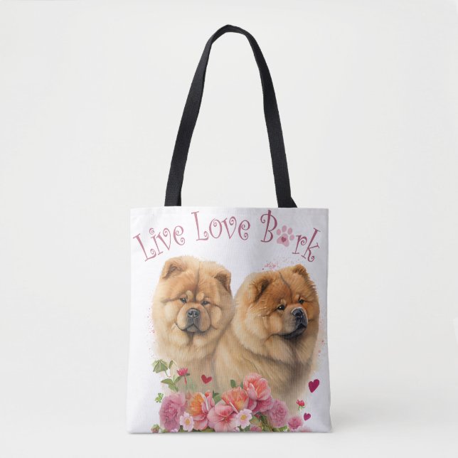 Bolsa Tote Mãe de Cachorro Chow Chow Floral (Frente)