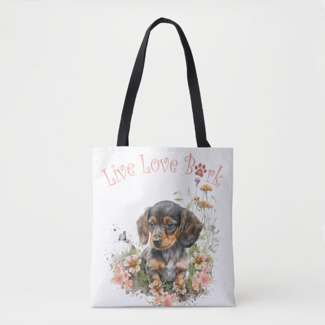 Bolsa Tote Mãe de Cachorro Dachshund Floral (Frente)