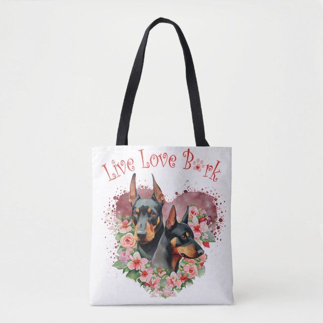 Bolsa Tote Mãe de Cachorro Doberman Floral (Frente)