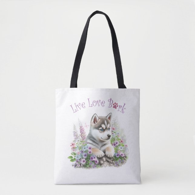 Bolsa Tote Mãe de Cachorro Husky Floral (Frente)
