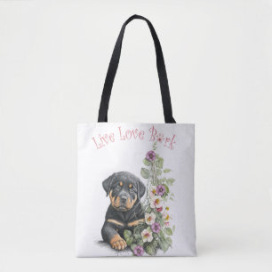 Bolsa Tote Mãe de Cachorro Rottweiler Floral