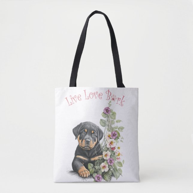 Bolsa Tote Mãe de Cachorro Rottweiler Floral (Frente)