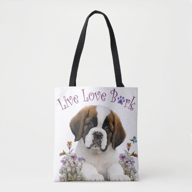 Bolsa Tote Mãe de Cachorro São Bernardo Floral (Frente)