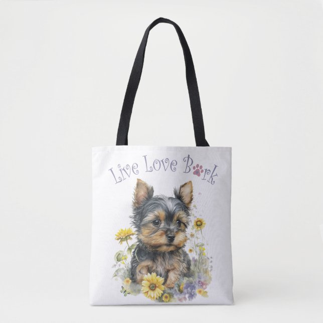 Bolsa Tote Mãe de Cachorro Yorkie Floral (Frente)