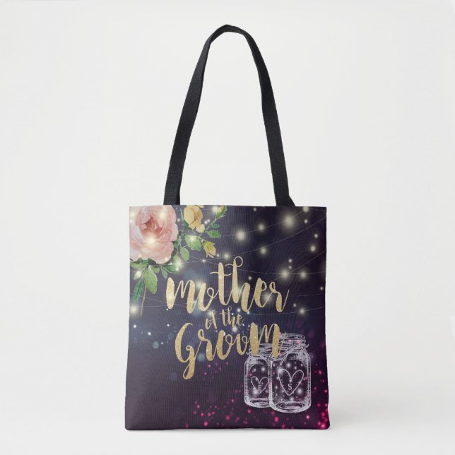 Bolsa Tote Mãe de Casamento do Groom Floral Mason Jar Light (Frente)
