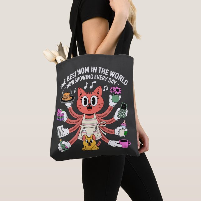 Bolsa Tote Mãe de Gato Divertida e Multitarefa A Melhor Mãe (Close Up)