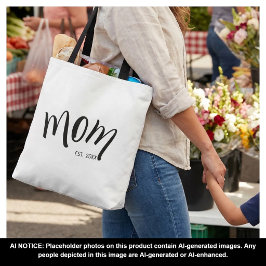 Bolsa Tote Mãe de Script Preto e Branco Estabelecida Minimali
