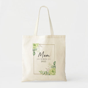 Bolsa Tote Mãe Desde Ano Personalizado Floral Manuscrito