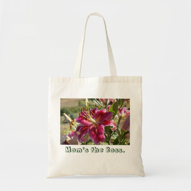 Bolsa Tote Mãe do Boss Tote Bags Pink Lily Flowers (Frente)