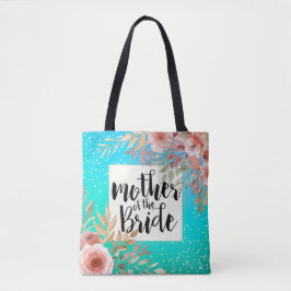Bolsa Tote Mãe do Casamento da Noiva Rosa, Teal Floral Dourad