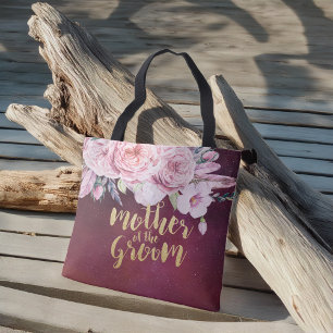 Bolsa Tote Mãe do casamento do vermelho floral de Borgonha d