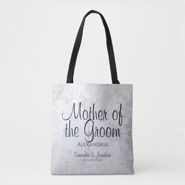 Bolsa Tote Mãe do Groom White Peonies & Hearts Elegante (Frente)