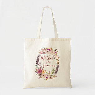 Bolsa Tote Mãe do noivo Boho coroa de flores aquarela