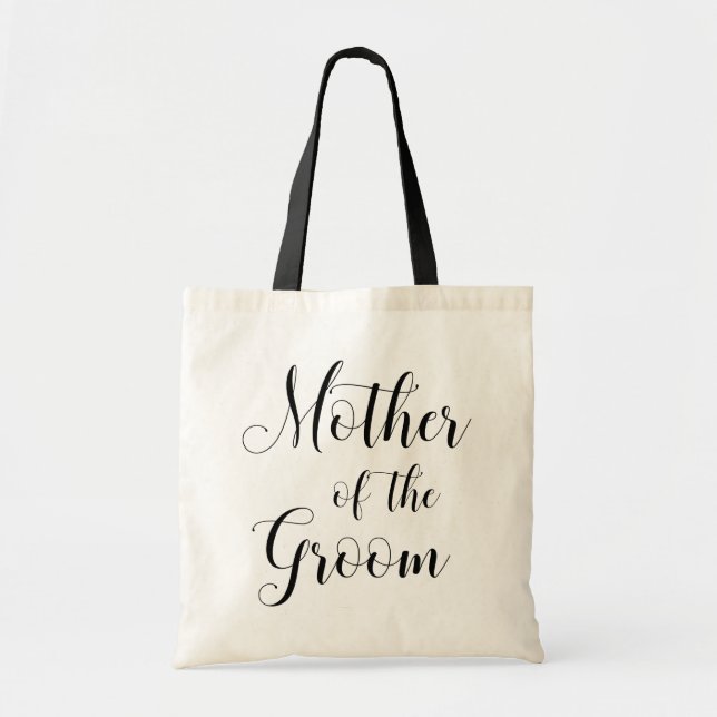 Bolsa Tote Mãe do noivo. Saco de casamento preto e branco (Frente)