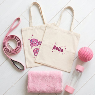 Bolsa Tote Mãe Doodle Corações Rosa Nome Personalizado