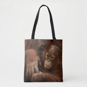 Bolsa Tote Mãe e bebê Orangutan no zoológico