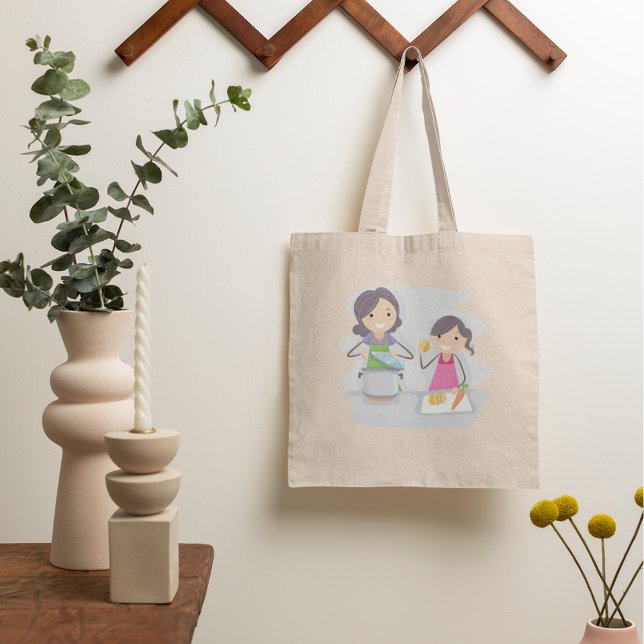 Bolsa Tote Mãe e Filha Cozinhando Juntas (Criador carregado)