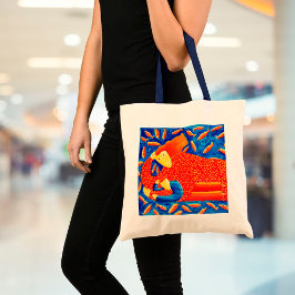 Bolsa Tote Mãe e Filho com Peixe Dourado Pintura de Arte Mode