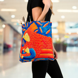 Bolsa Tote Mãe E Filho Com Pintura De Arte Goldfish