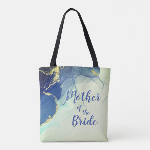 Bolsa Tote Mãe Elegante, Dourada e Abstrato Azul da Noiva