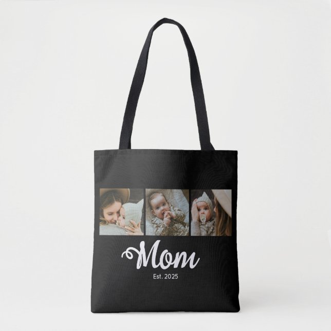 Bolsa Tote Mãe Estabeleceu Moderno Script Negrito Preto 3 Fot (Frente)