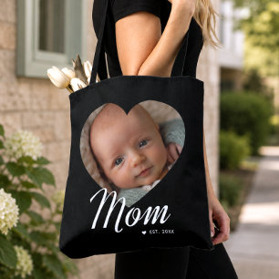 Bolsa Tote Mãe Estabeleceu Roteiro Coração Foto Preta