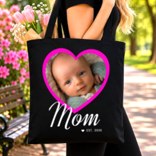 Bolsa Tote Mãe Estabeleceu Roteiro Coração Rosa Foto Preta