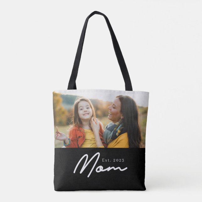 Bolsa Tote Mãe Estabeleceu Roteiro Foto Preta (Verso)