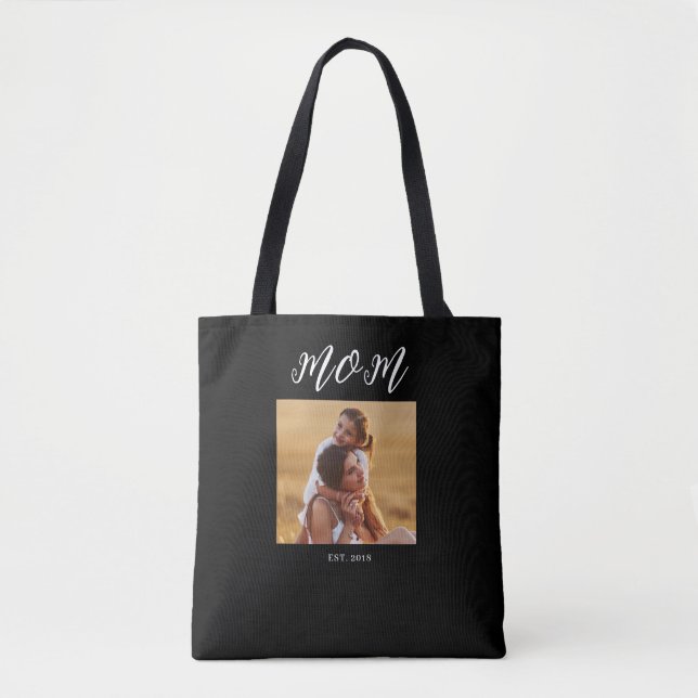 Bolsa Tote Mãe Estabeleceu Roteiro Foto Preta (Frente)