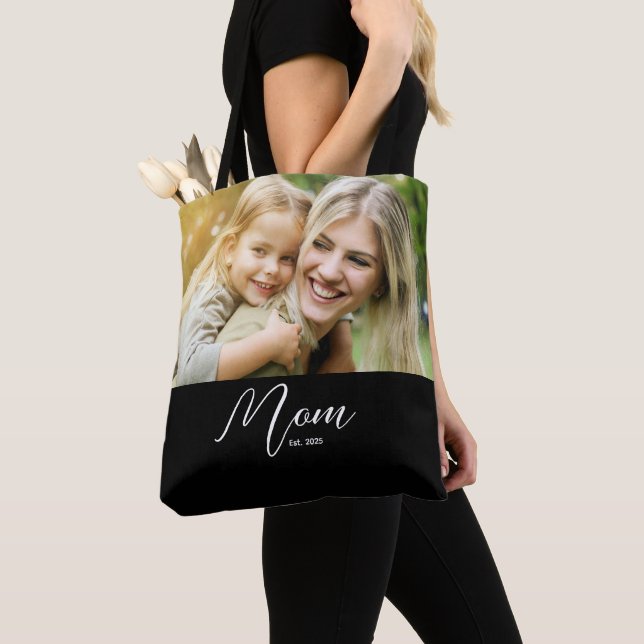 Bolsa Tote Mãe Estabeleceu Roteiro Foto Preta (Close Up)