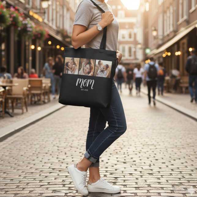 Bolsa Tote Mãe Estabeleceu Roteiro Preto 3 Foto (Criador carregado)