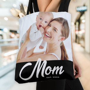 Bolsa Tote Mãe Estabeleceu Script Preto Foto