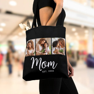 Bolsa Tote Mãe Estabelecida Data Branco Script Preto 3 Foto