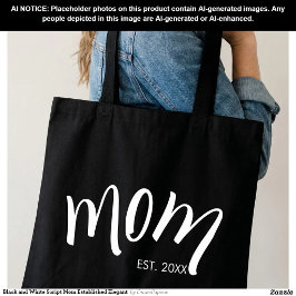 Bolsa Tote Mãe Estabelecida em Letra Elegante Preto e Branco 