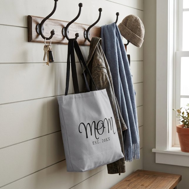 Bolsa Tote Mãe Estabelecida Novo Presente de Mãe Rosto Preto (Mom Established New Mom Gift Black Script Tote Bag)