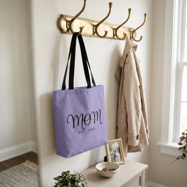 Bolsa Tote Mãe Estabelecida Novo Presente de Mãe Rótulo Preto (Mom Established New Mom Gift Black Script Tote Bag)