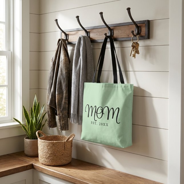 Bolsa Tote Mãe Estabelecida Novo Presente de Mãe Rótulo Preto (Mom Established New Mom Gift Black Script Tote Bag
)
