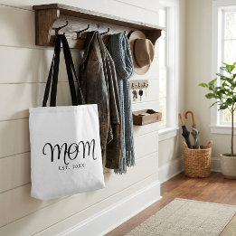 Bolsa Tote Mãe Estabelecida Novo Presente de Mãe Rótulo Preto