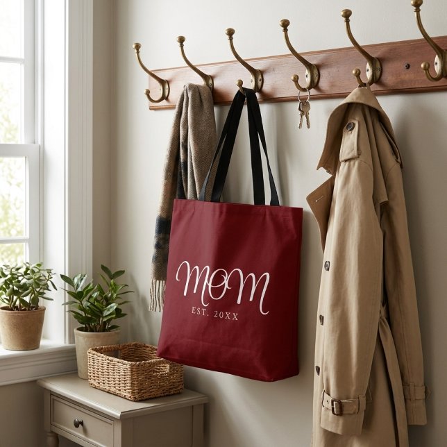 Bolsa Tote Mãe Estabelecida Presente de Nova Mãe Escrito Bran (Mom Established New Mom Gift White Script Tote Bag)