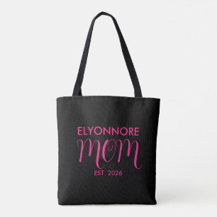 Bolsa Tote Mãe Estabelecida Presente Novo Nome Preto Personal