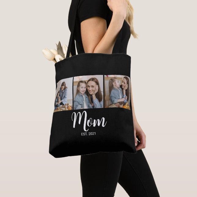 Bolsa Tote Mãe Estabelecida Roteiro Preto 3 Foto (Close Up)