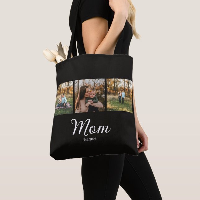 Bolsa Tote Mãe Estabelecida Roteiro Preto 3 Foto (Close Up)