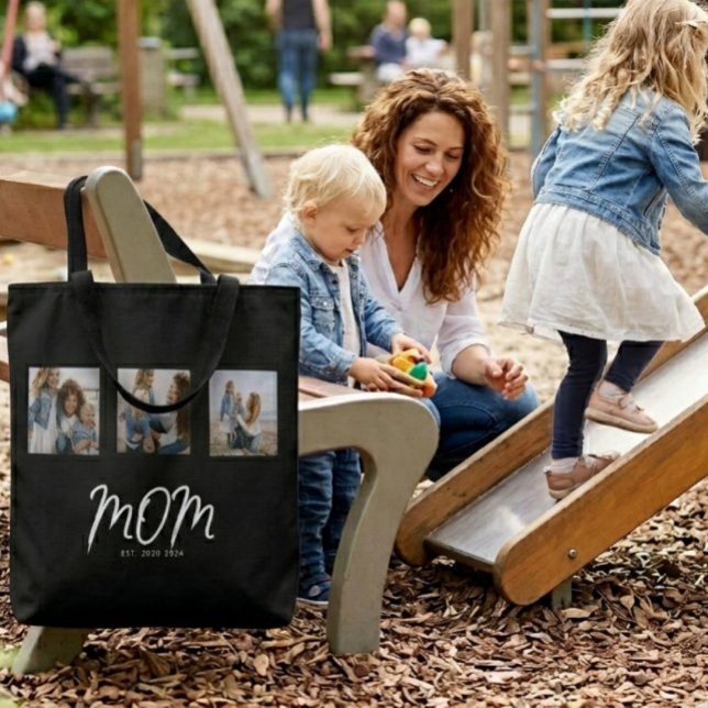 Bolsa Tote Mãe Estabelecida Roteiro Preto 3 Foto (Criador carregado)