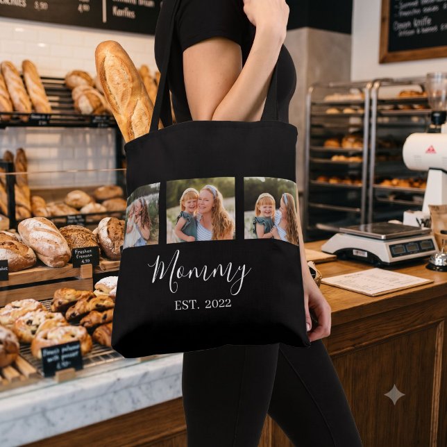 Bolsa Tote Mãe Estabelecida Roteiro Preto 3 Foto (Criador carregado)
