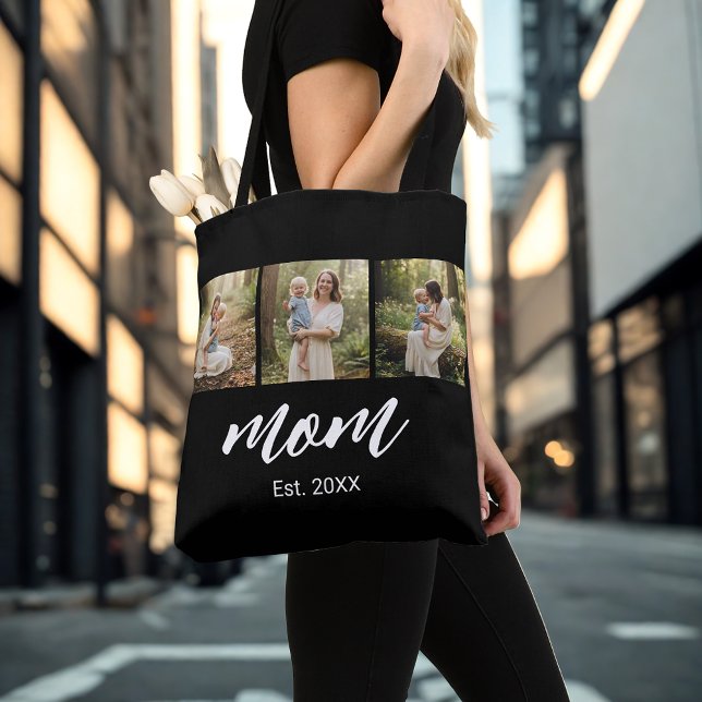 Bolsa Tote Mãe Estabelecida Roteiro Preto 3 Foto (Criador carregado)