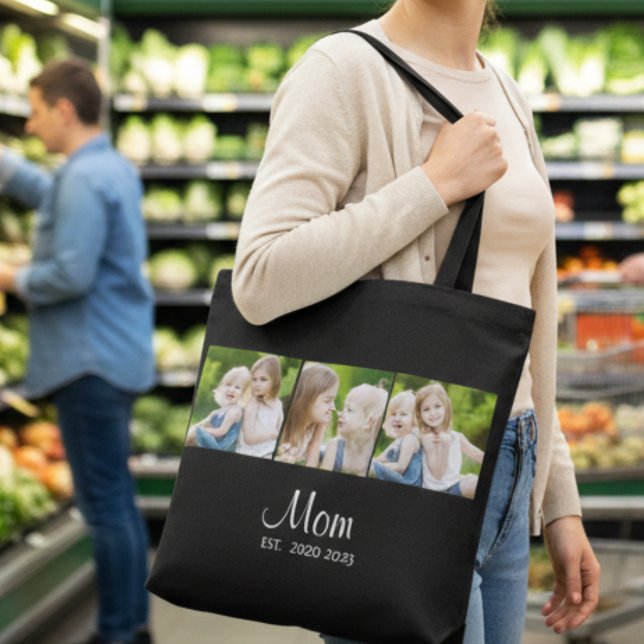Bolsa Tote Mãe Estabelecida Roteiro Preto 3 Foto (Criador carregado)