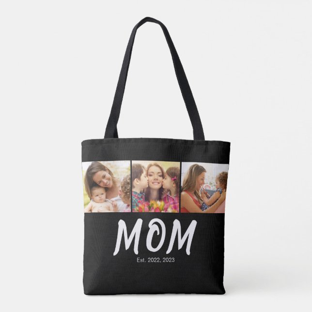 Bolsa Tote Mãe Estabelecida Script Preto 3 Foto (Verso)